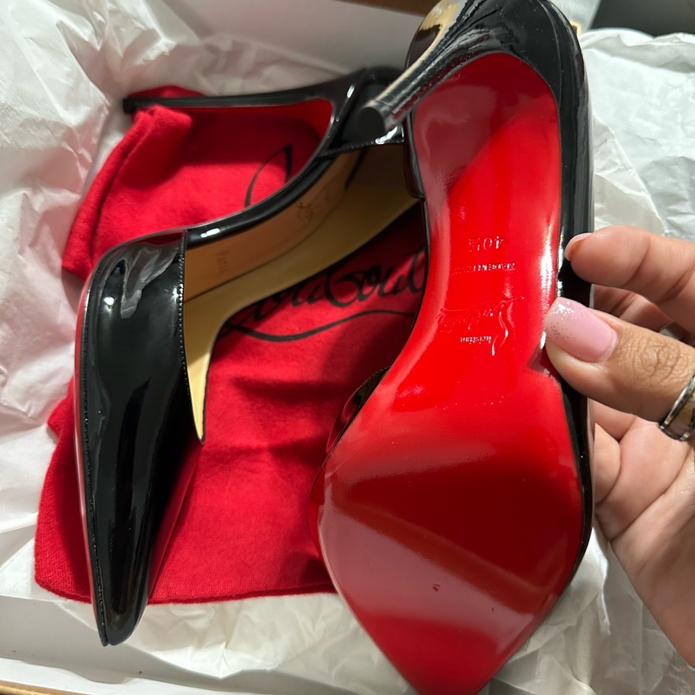 Christian Louboutin Black Patent Heels with Red Soles 100mm - Picture 1 of 2